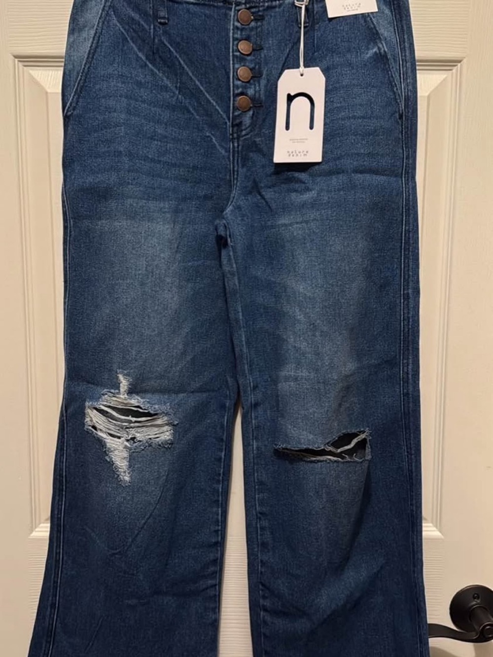 Francesca's Collections Dark Blue Distressed High-Rise Jeans